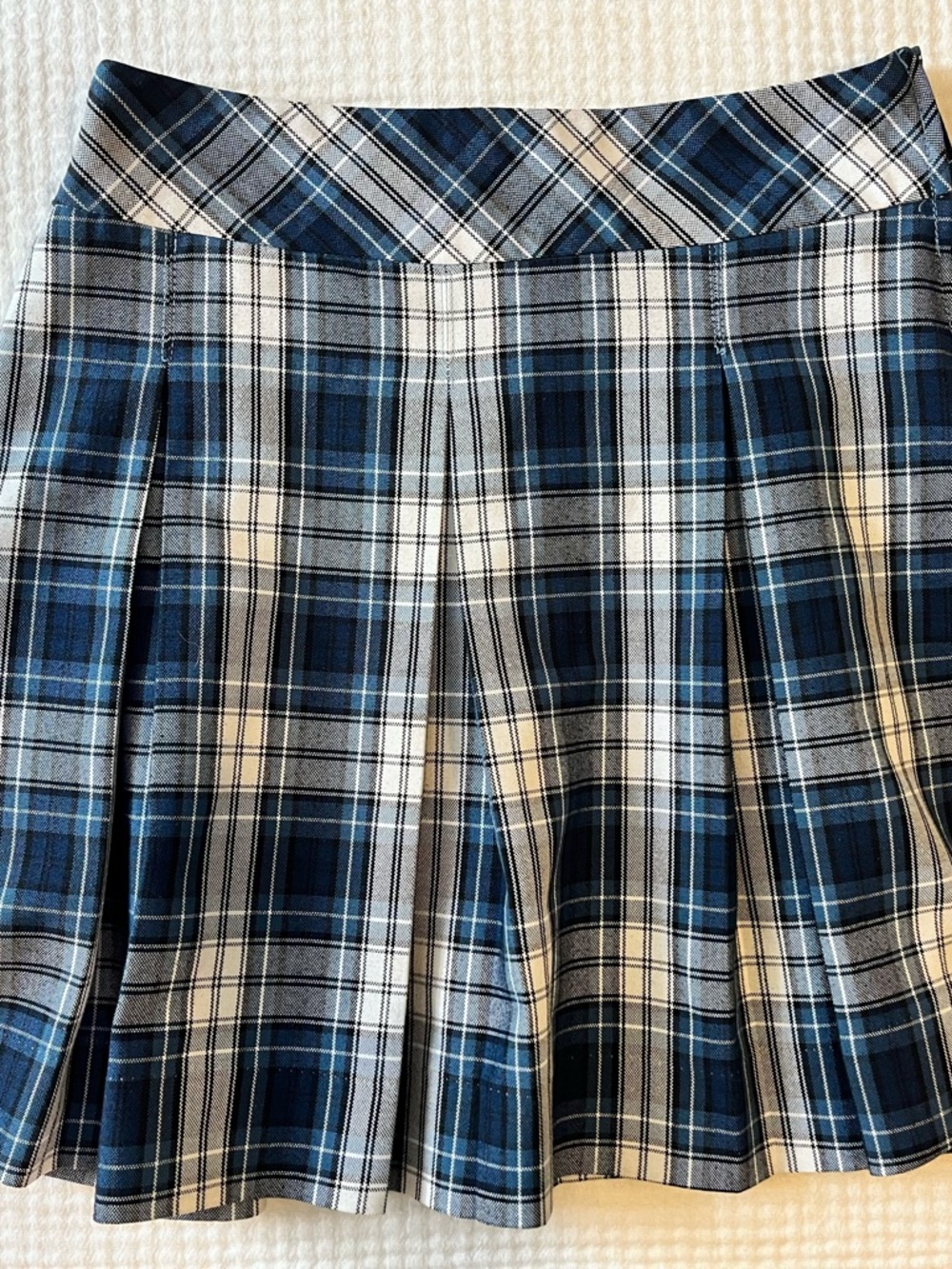 Blue Plaid Pleated Mini Skirt